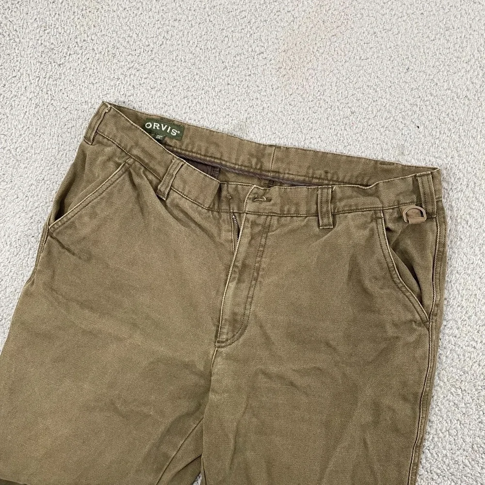 Orvis Rhino Field Pants Men 36x31 Brown Utility Canvas Twill Flat Front Chino